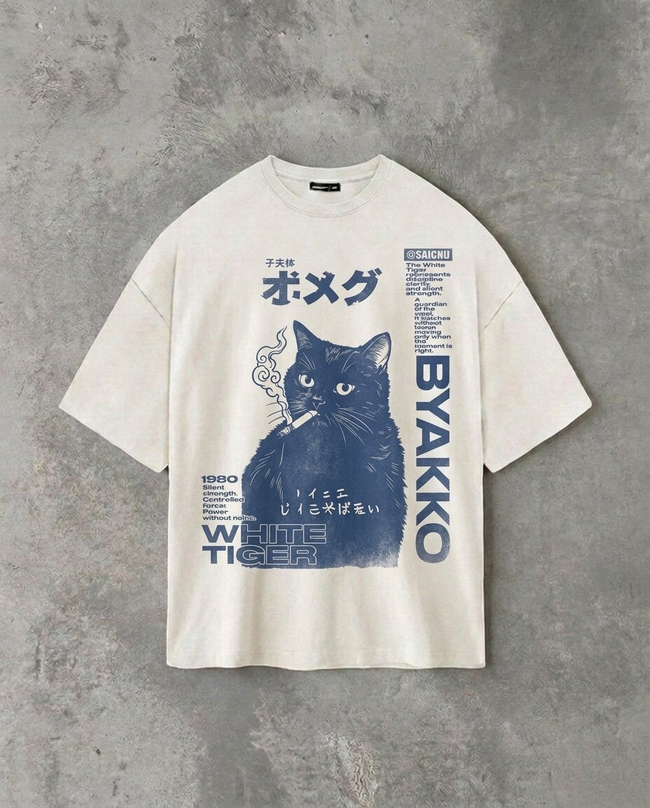 Rauchende Katze | Weißes T-Shirt