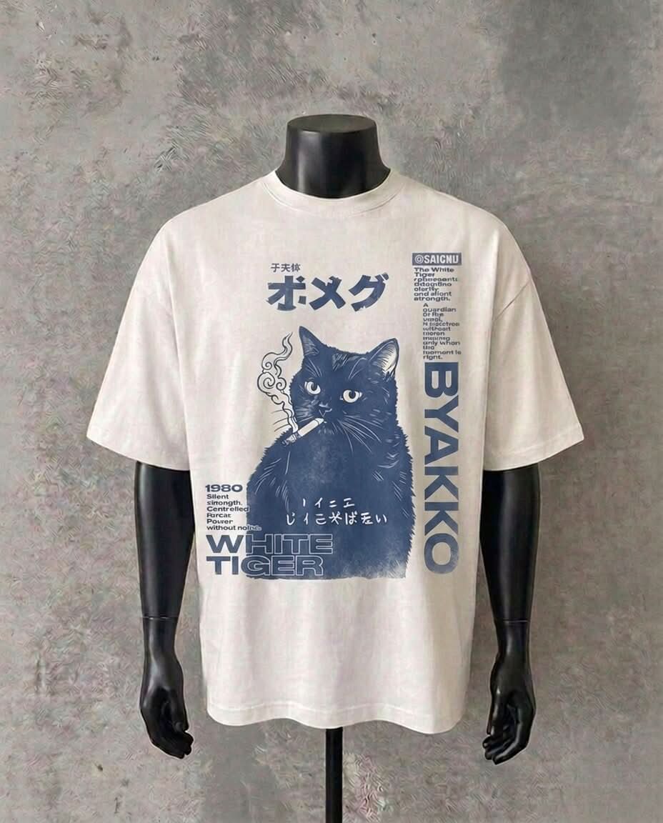 Smoking Cat | White T-Shirt