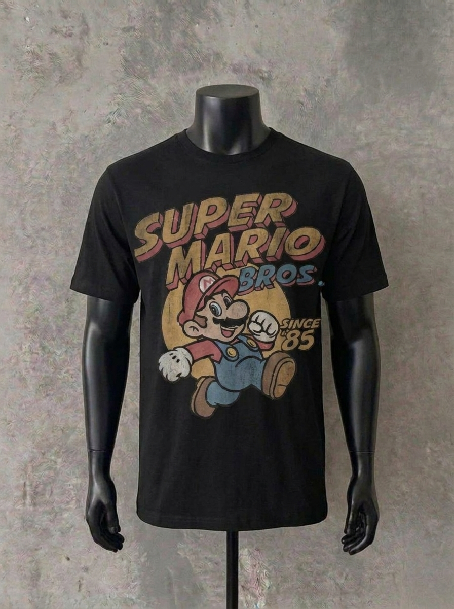 T-shirt noir style vintage « Super Mario Bros. »