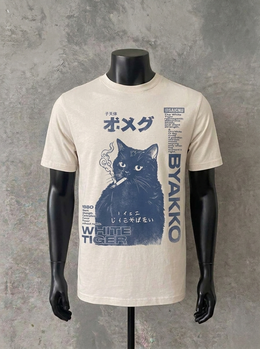 Rauchende Katze | Weißes T-Shirt