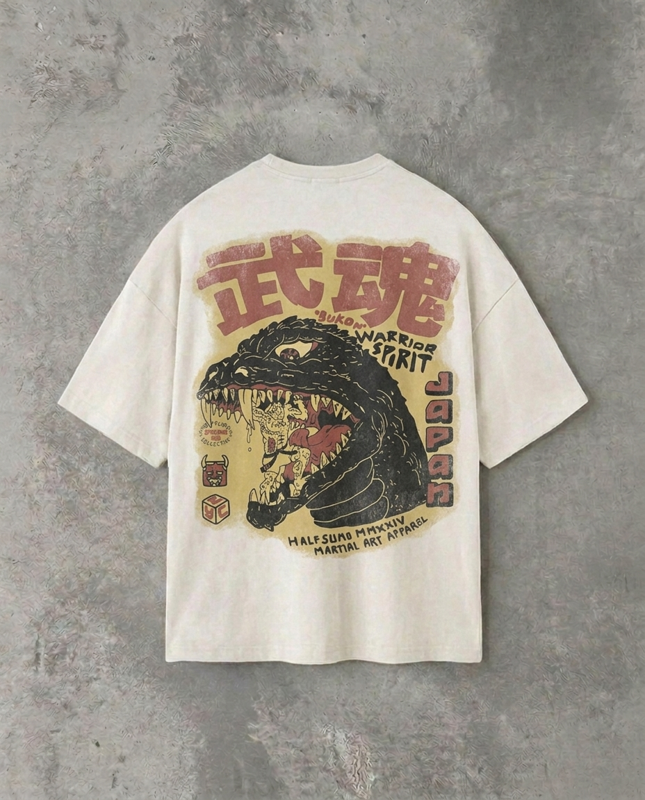 Japanese Kaiju Face (Back Print) | White Tee