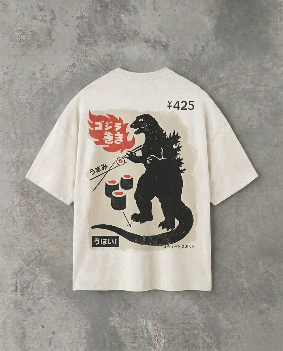 Japanese Kaiju Sushi Bar (Back Print) | White Tee