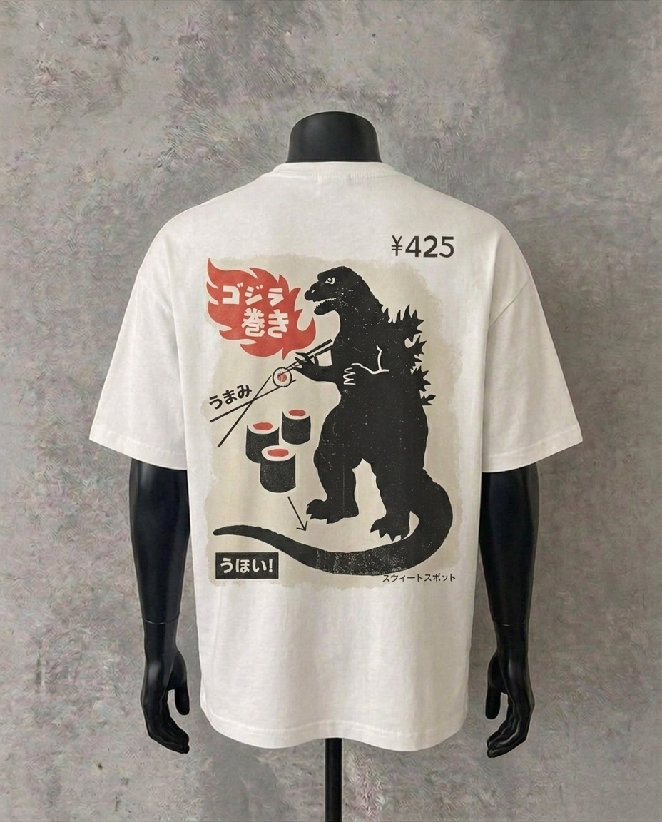 Japanese Kaiju Sushi Bar (Back Print) | White Tee