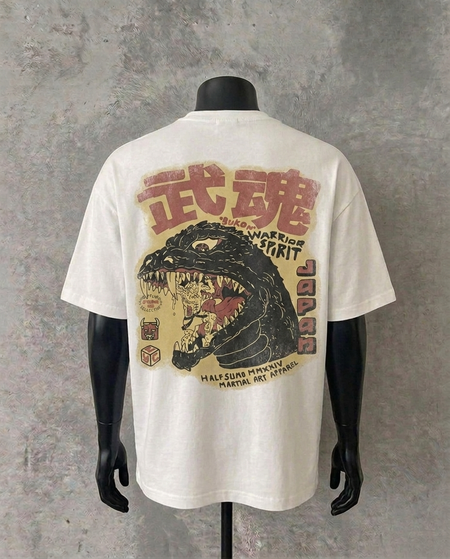 Japanese Kaiju Face (Back Print) | White Tee