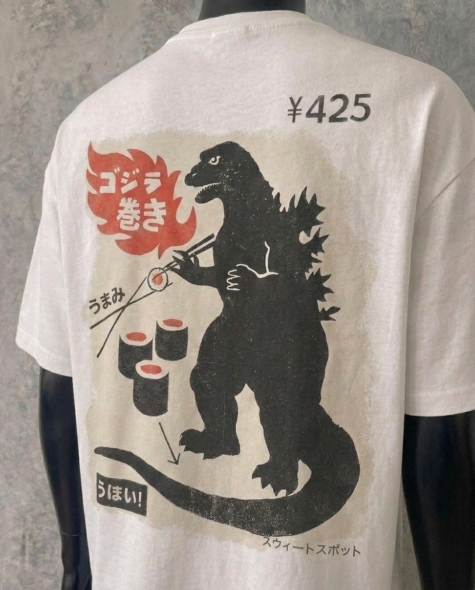 Japanese Kaiju Sushi Bar (Back Print) | White Tee