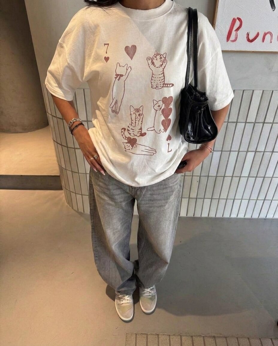 Seven of Cats White Tee