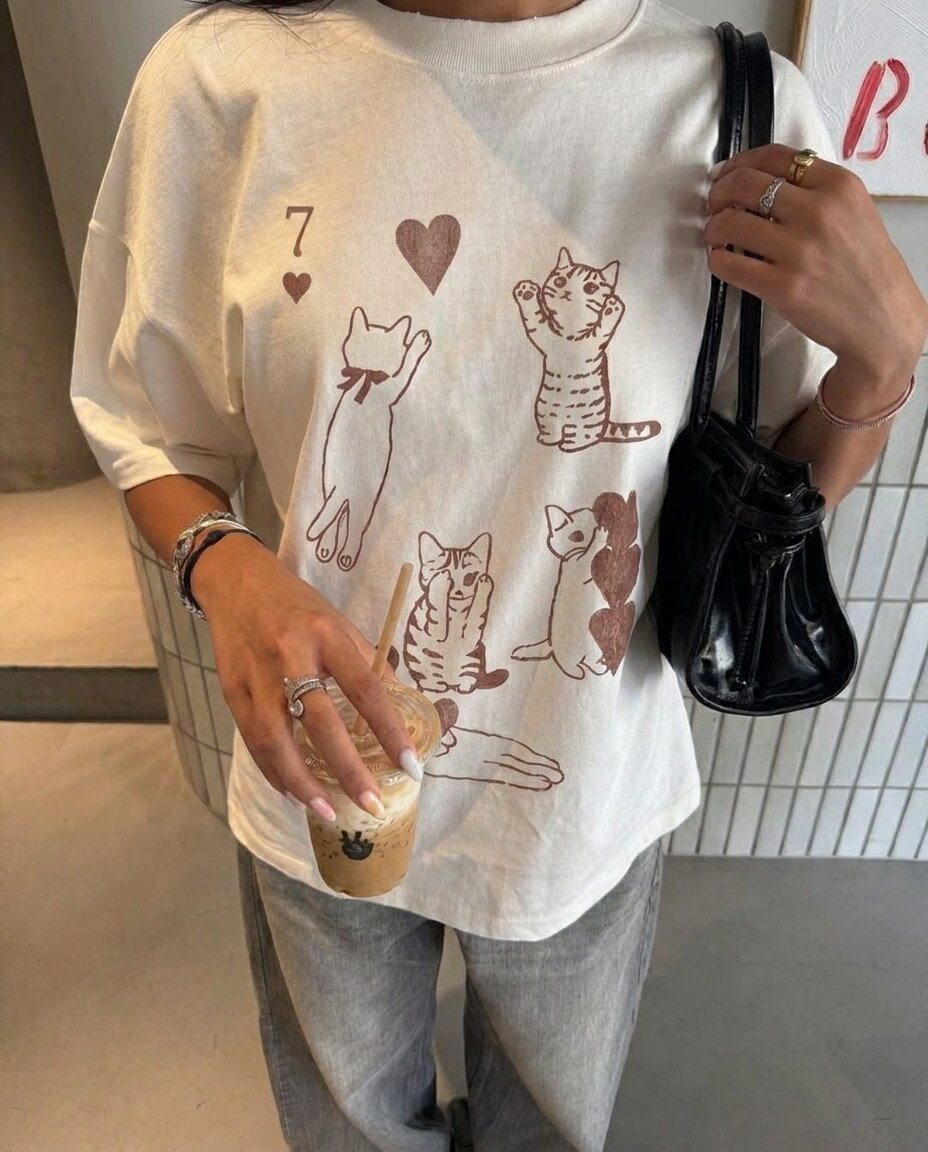 Seven of Cats White Tee