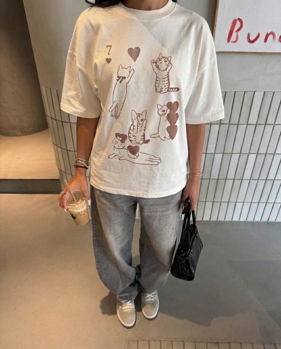 Seven of Cats White Tee