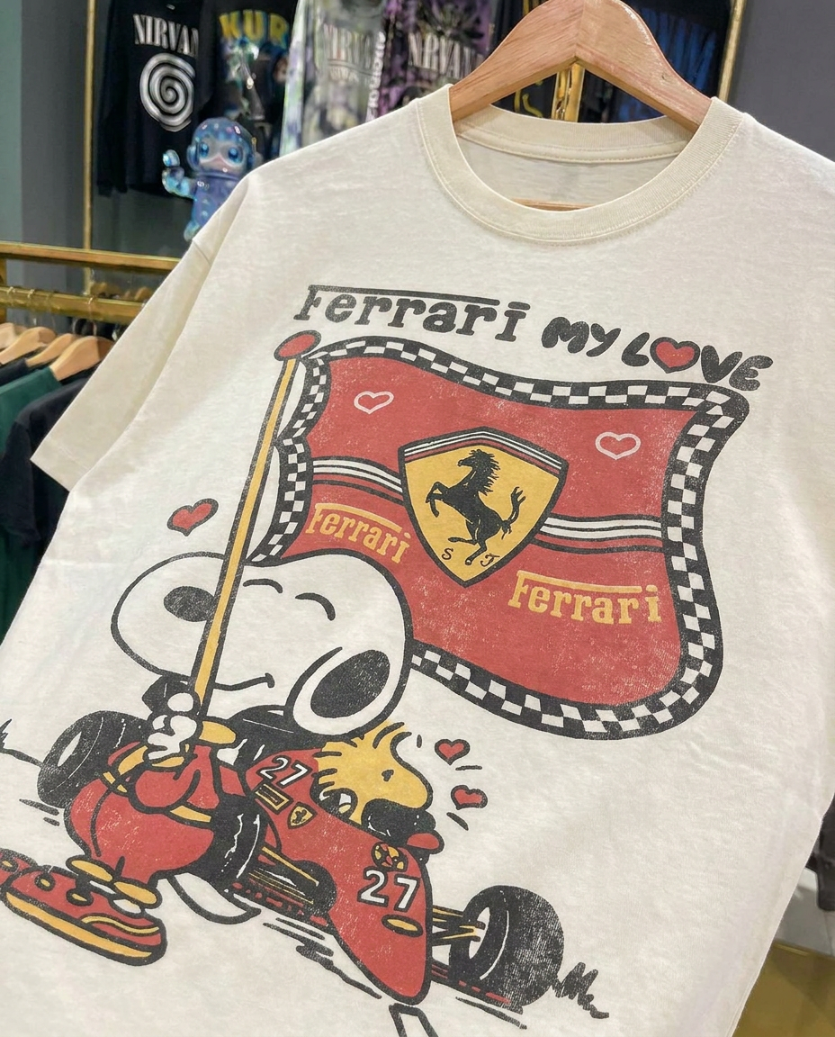 Snoopy Ferrari White Tee