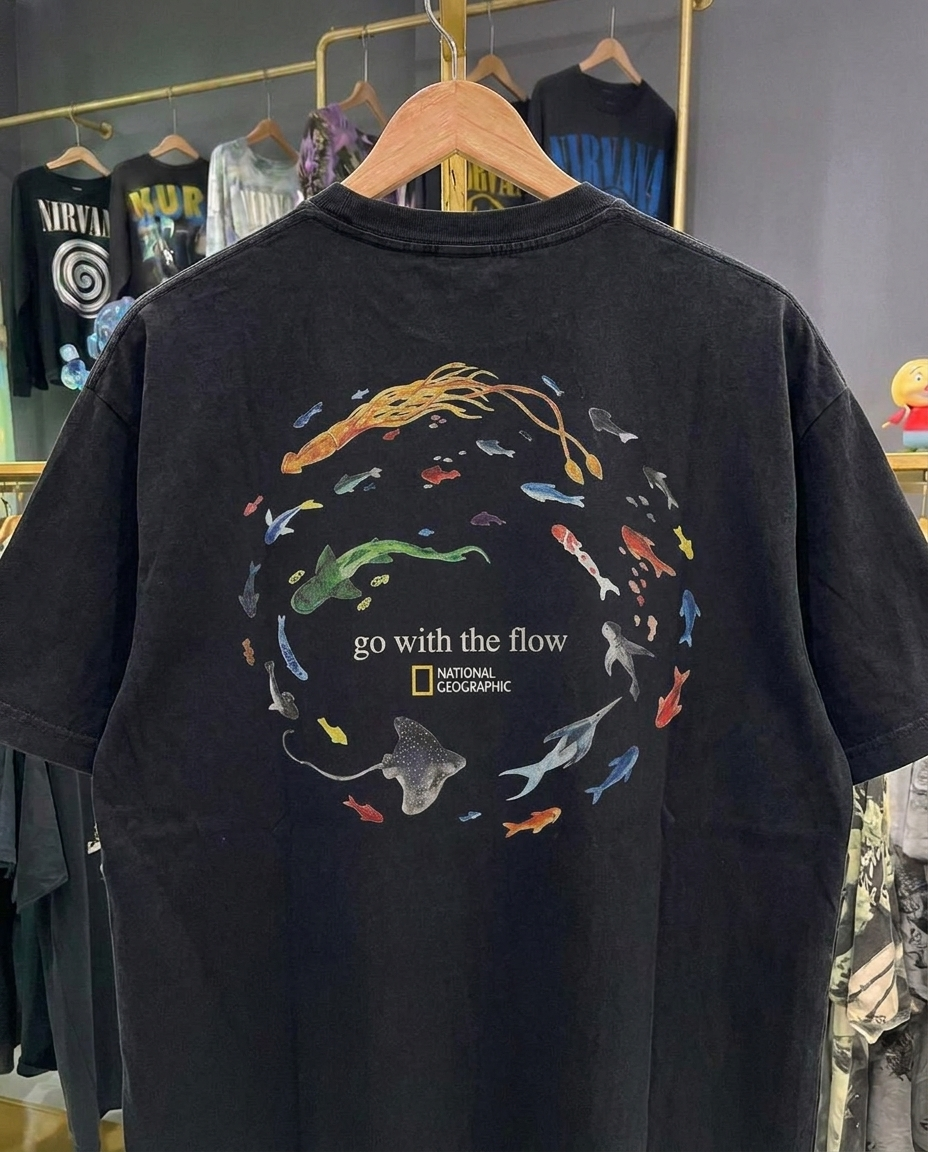 Go With The Flow Black Tee (Doubled Sided)