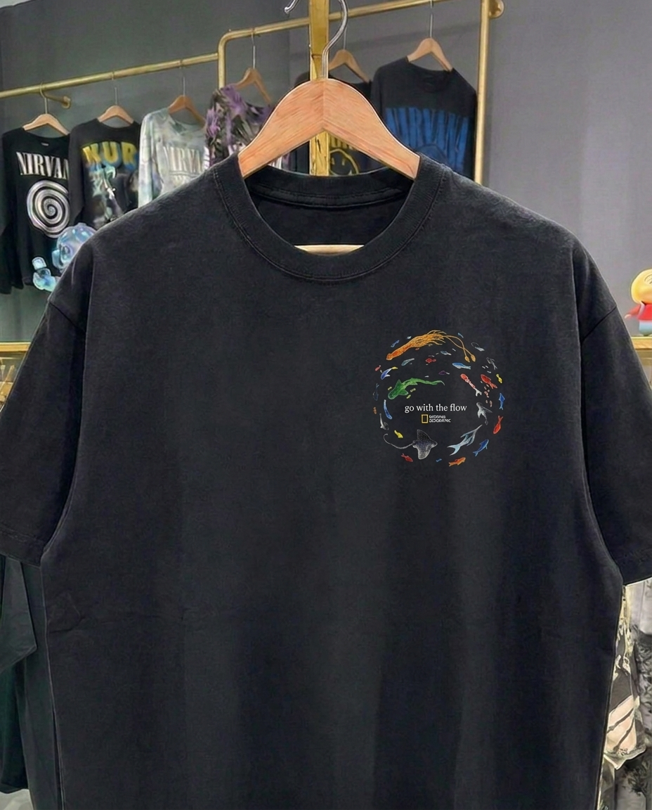 Go With The Flow Black Tee (Doubled Sided)